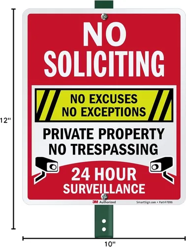 Vista 6 de SmartSign Cartel de 12 x 10 pulgadas "No Soliciting - No Excuses, No Exceptions, No Trespassing" para Patio con Estaca de 3 pies, Aluminio de 40
