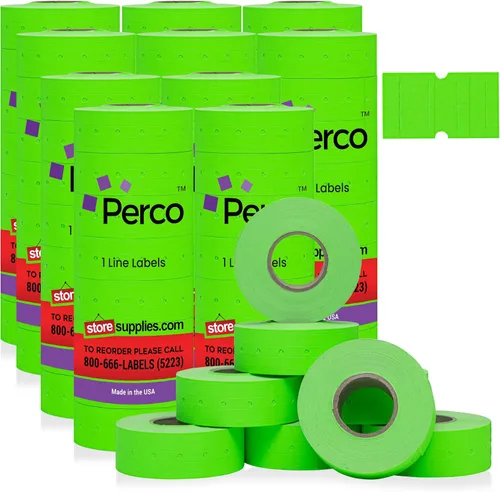 Vista 28 de Etiquetas azules Perco de 1 línea - 8 rollos, 1 funda, 8,000 etiquetas en blanco para pistolas de precio y fecha de 1 línea Perco - Fabricadas
