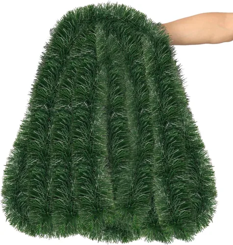 Vista 8 de Guirnalda de oropel de Navidad de 50 pies, guirnalda colgante de oropel metálico de Navidad para árbol de Navidad, decoración de fiestas en Verde