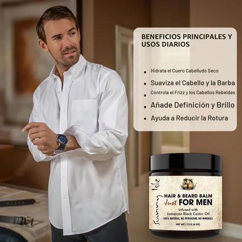 Vista 4 de Sunny Isle Pomada de bálsamo para cabello y barba de aceite de ricino negro