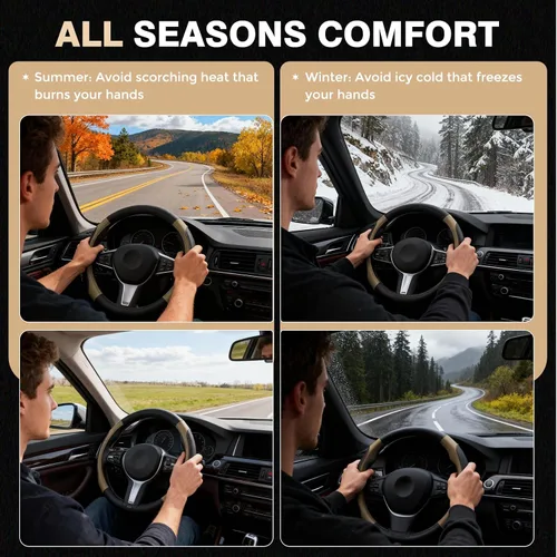Vista 9 de Funda para volante de automóvil, fundas de cuero de microfibra con forro antideslizante, protector elástico transpirable para volante de automóvil