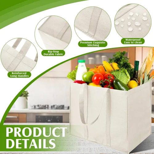 Vista 4 de Hillban Paquete de 30 bolsas de comestibles reutilizables a granel resistentes grandes bolsas de compras lavables plegables con asas