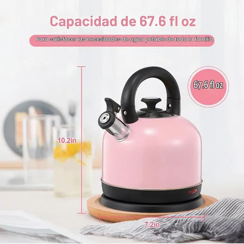 Vista 8 de Caldera de temperatura eléctrica, de acero inoxidable de 2 litros, con termómetro para té y café, 1200 W, apagado automático, protección contra