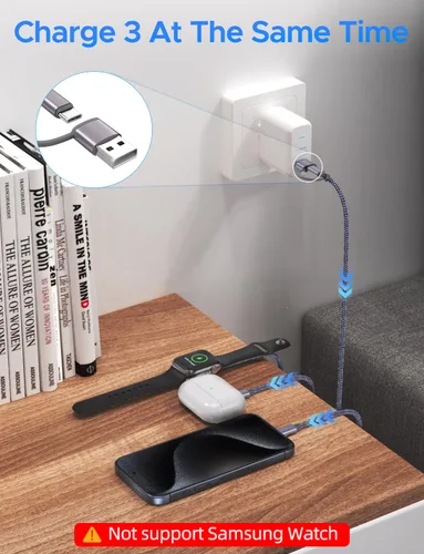 Vista 2 de Paquete de 2 cables USB C 3 en 2 actualizados para Apple Watch, cargador de iPhone, USB C, cable de carga rápida múltiple compatible con iWatch