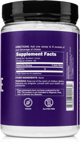 Vista 5 de L-glutamina pura fabricada en los Estados Unidos – 100 porciones – 17.64 oz, 1.1 libras a granel, vegano, sin OMG, sin gluten y sin soja. Minimiza