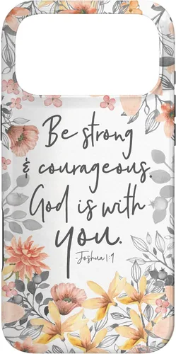 Vista 22 de Funda para iPhone 17 con cita cristiana de Joshua 1:9 con diseño de acuarela bonita floral