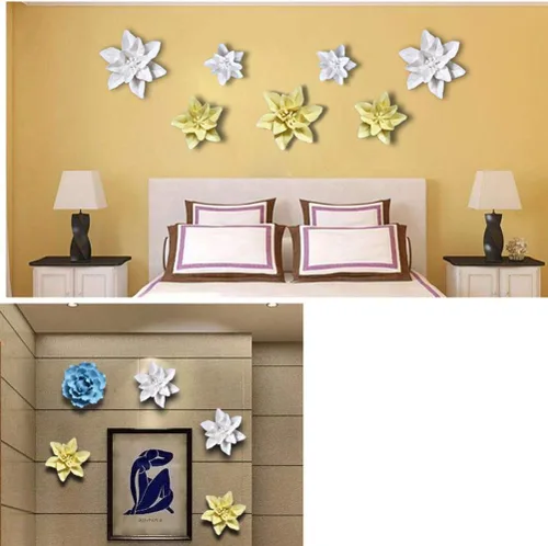 Vista 8 de VOSAREA Escultura artística de lirio de cerámica para colgar en la pared, decoración floral para sala de estar, dormitorio, oficina y jardín