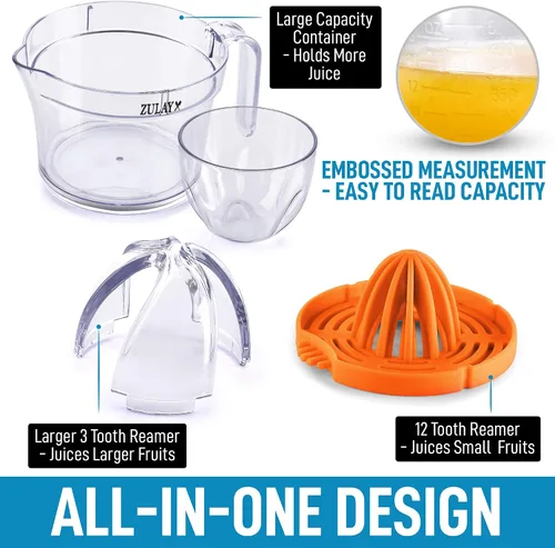 Vista 2 de Zulay Kitchen 3 en 1 exprimidor manual de cítricos - Exprimidor de limón multifunción de 17 onzas, exprimidor de naranja y extractor de cítricos