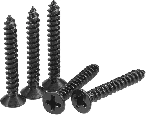 Vista 7 de uxcell Tornillos de madera M3 x 0.472 in Tornillos de cabeza plana Phillips de acero al carbono Autoperforantes Negro 200pcs