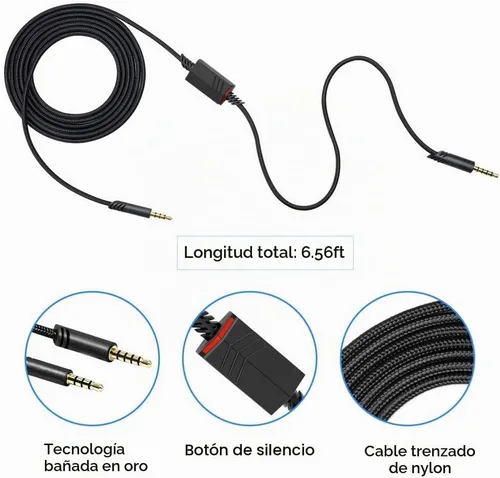 Vista 4 de Cable de audio de repuesto de 6.6 ft compatible con auriculares Astro A40 A40TR, cable de silencio en línea y sin cable de control de volumen