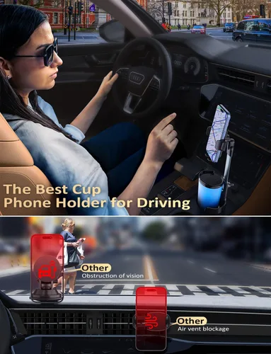 Vista 6 de Tryone Soporte para teléfono de copa para automóvil: soporte de aluminio ajustable para teléfono celular con barra ajustable para automóvil Camión