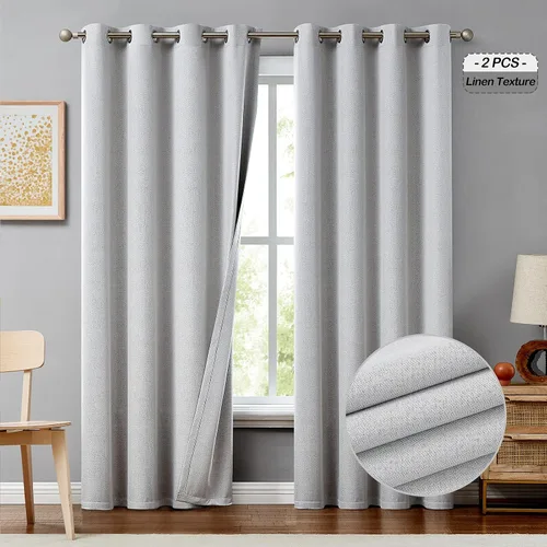 Vista 10 de Melodieux Cortinas 100% opacas para dormitorio, aislamiento térmico, reducción de ruido, cortinas de ventana de lino con ojales para sala de estar