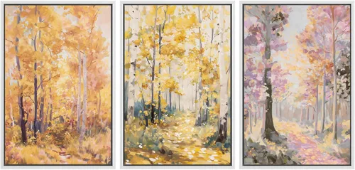 Vista 102 de SIGNWIN Lienzo enmarcado para pared, juego de arte de acuarela pastel, paisaje marrón, naturaleza, naturaleza salvaje, ilustraciones modernas, arte