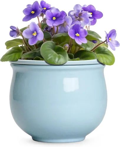 Vista 18 de Macetas de riego automático de 6 pulgadas para plantas de interior, macetas de cerámica violeta africana con maceta interior absorbente, maceta