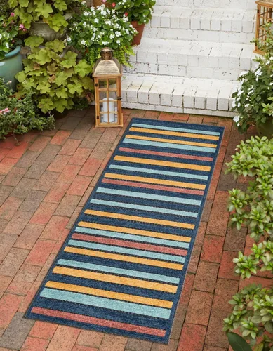 Vista 7 de Unique Loom Belize Outdoor Collection - Alfombra rectangular de 2 x 3 pies 1 pulgada, color carbón y azul claro