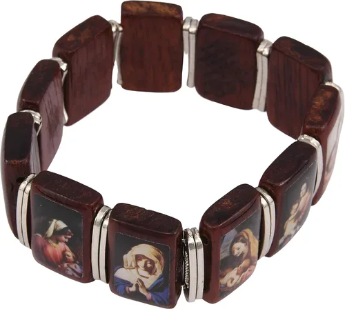 Vista 2 de Catholica Shop Madonna Images - Pulsera devocional elástica de madera. Ropa católica para mujer. Hecho en Brasil