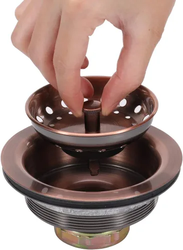 Vista 6 de KONE - Conjunto de drenaje para fregadero de cocina de 3-1/2 pulgadas con cesta de colador/tapón, todo de acero inoxidable, cobre antiguo, duradero