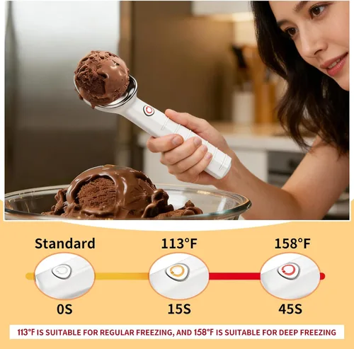 Vista 3 de Cuchara de helado calentada USB recargable eléctrica Cuchara de helado de 2000 mAh batería calienta a 158 °F para helado duro Ip67 impermeable