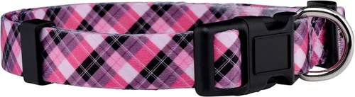 Vista 7 de Native Pup Collar de perro a cuadros, leñador rojo, tartán, azul, rosa, ajustable para perros grandes y pequeños (rojo, mediano)