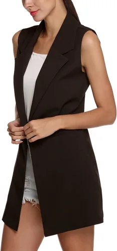 Vista 3 de SCUSTY Chaqueta tipo cárdigan sin mangas para mujer, casual, larga, abierta, para oficina