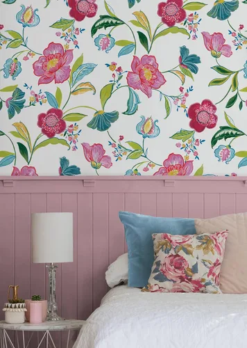 Vista 5 de NextWall Papel tapiz autoadhesivo con diseño floral (magenta y blanquecino)