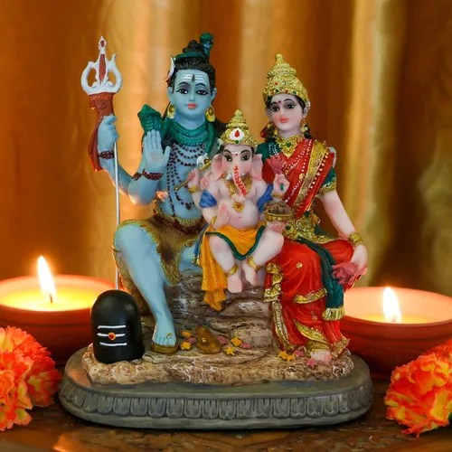 Vista 3 de Estatua de la familia de Dios Shiva de la India, de 6.1 pies de altura, ídolos hindúes Shiva, escultura familiar Ganesh Parvati Murti Moorti Pooja