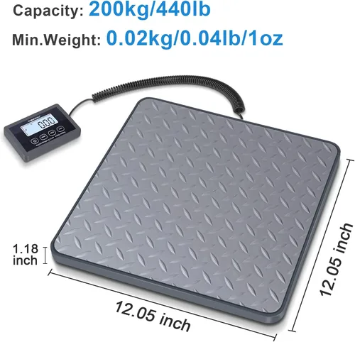 Vista 2 de THINKSCALE Báscula de envío, báscula postal digital de alta precisión de 440 lb/1 oz para paquetes con función de retención/tara, báscula de Gris