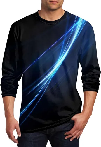 Vista 16 de Camisetas de verano para hombre, de manga larga, cuello redondo, casuales, básicas, atléticas, tallas S-4XL