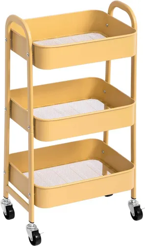 Vista 9 de AGTEK Carrito de maquillaje, Carrito organizador móvil rodante,Carrito utilitario de metal de 3 niveles, Beige