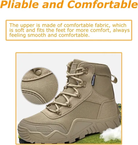 Vista 3 de Kervaky Botas tácticas militares para hombre, botas de trabajo para exteriores, impermeables, botas de senderismo, botas de combate ligeras