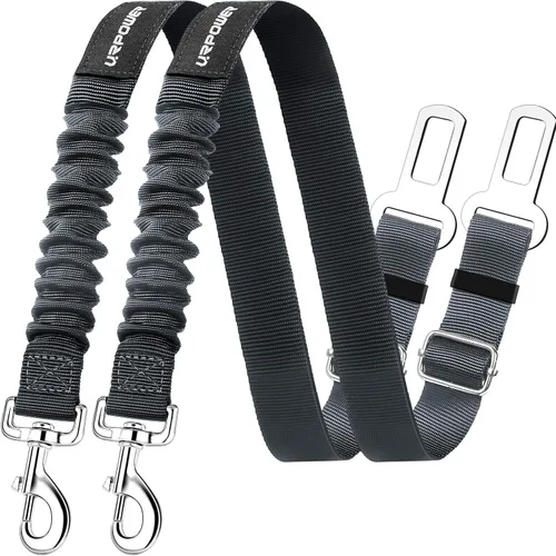 Vista 11 de URPOWER Paquete de 2 cinturones de seguridad para perro, arnés retráctil para automóvil, cinturón de seguridad ajustable para mascotas