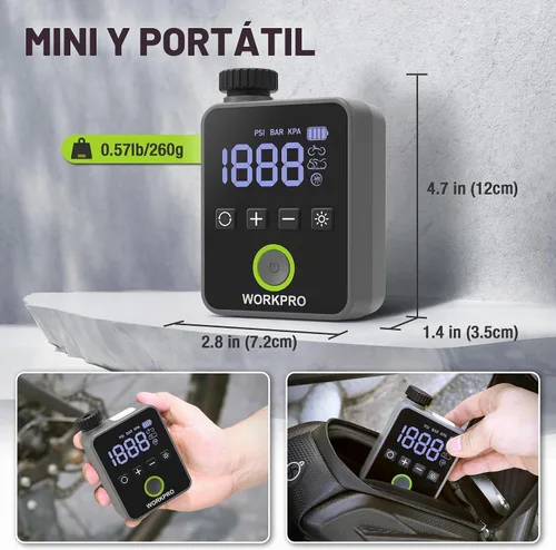 Vista 2 de WORKPRO Mini bomba eléctrica de la bici, inflador portátil del neumático
