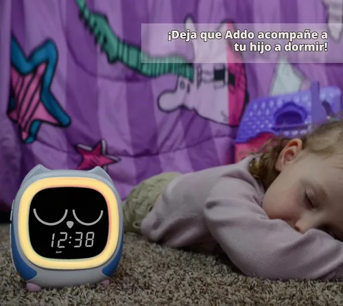 Vista 6 de iTOMA Owl - Reloj de entrenamiento para dormir y despertar para niños, con luz nocturna, ruido blanco, Bluetooth y alarma