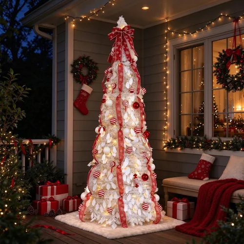 Vista 12 de Árbol de Navidad desplegable de 7 pies con luces, árbol de Navidad plegable preiluminado con 170 luces blancas cálidas y 8 modos intermitentes Verde