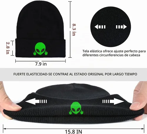 Vista 3 de Gorro suave y holgado, gorro de punto cálido para invierno para hombres y mujeres Verde (Green Alien)