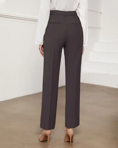 Vista 3 de GRAPENT Pantalones para mujer de trabajo de cintura alta, pantalones de vestir casuales de negocios, ajuste relajado, pierna recta, cintura elástica