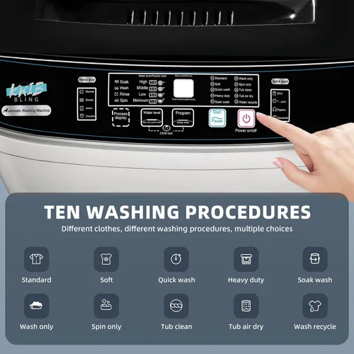 Vista 3 de Lavadora portátil, lavadora pequeña completamente automática de 17.7 libras para apartamento, 10 programas de lavado con manguera de drenaje