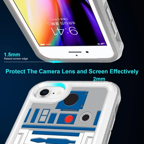 Vista 4 de Funda para iPhone SE 2022, R2D2 Astromech Droid Robot Patrón Absorción de Golpes PC Duro e Interior Silicona Hybrid A002 0