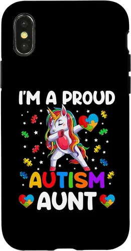 Vista 4 de Funda para iPhone 14 I'm A Proud Aunt Autism Awareness Dabbing Unicorn Girl