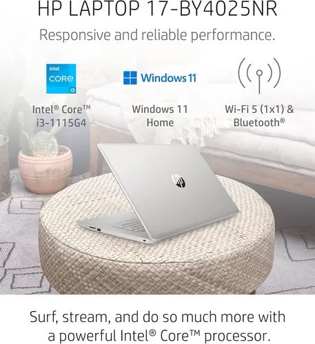 Vista 10 de HP PC portátil 17, Intel Core de 11 generación, 4 GB de RAM, SSD de 256 GB, gráficos UHD, pantalla HD+ de 17.3 pulgadas, Windows 11 Home, combo