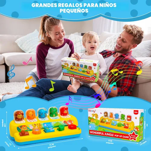 Vista 6 de Juguetes interactivos emergentes de animales con música y luz, juguetes Montessori de causa y efecto para niños y niñas de 1 año, juguete musical