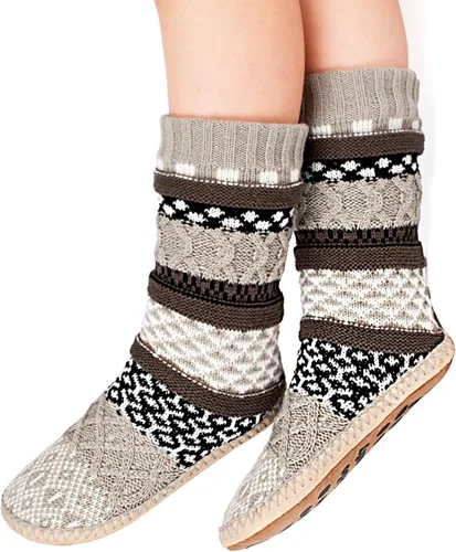 Vista 2 de Calcetines de punto grueso para mujer, forro polar sherpa, suela de agarre antideslizante suave, regalos acogedores para ella