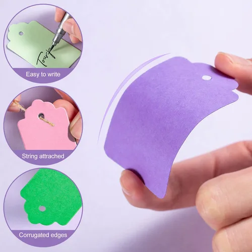 Vista 3 de Primbeeks 132 piezas etiquetas de regalo premium, papel kraft de 12 colores with cuerda, etiquetas colgantes de saludo y precio disponibles de doble