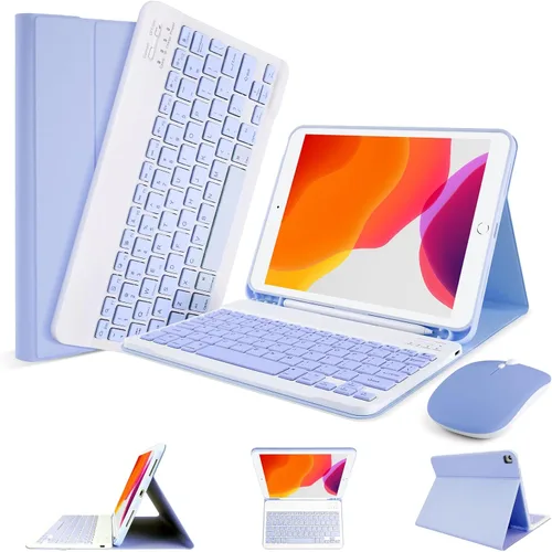 Vista 9 de Funda de teclado LAMA para iPad de 10.2 pulgadas, estuche inalámbrico con teclado con soporte para lápices para iPad de 10.2 y 10.5 pulgadas
