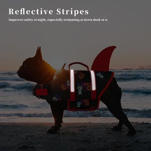 Vista 5 de Dogcheer - Chaleco salvavidas para perros, lindo diseño de tiburón para natación y navegación con flotabilidad superior y asa de rescate, chaleco