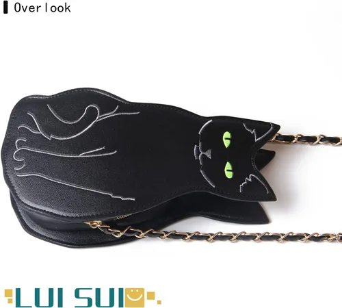 Vista 4 de Bolso cruzado de gato negro para mujer, bolsos cruzados para niñas, alas de murciélago, tela de araña, bolsos de hombro con diseño de flamenco