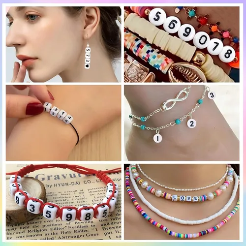 Vista 6 de 300 piezas de cuentas de número 0 redondas de 4x7mm, cuentas de número acrílico individual para hacer pulseras con dijes