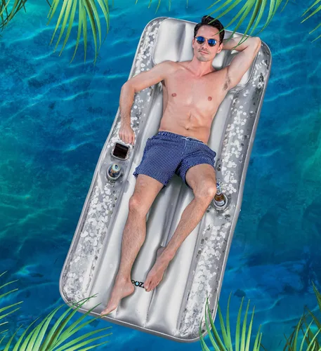 Vista 2 de POZA Colchón inflable gigante para piscina, tumbona grande y lujosa con confeti brillante, tapete de aire grueso de alta calidad, reposacabezas