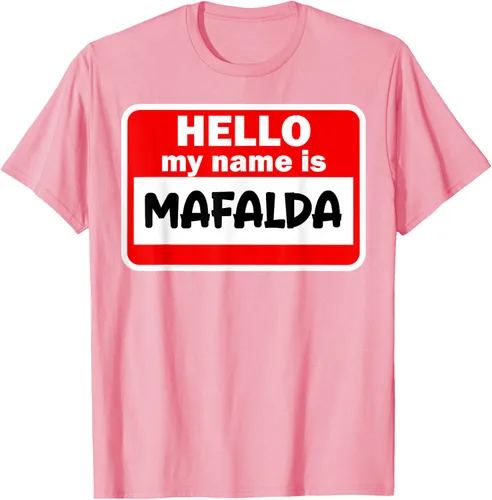 Vista 26 de Mafalda Hello Hi My Name Is Camiseta con nombre en camiseta personalizada, Negro