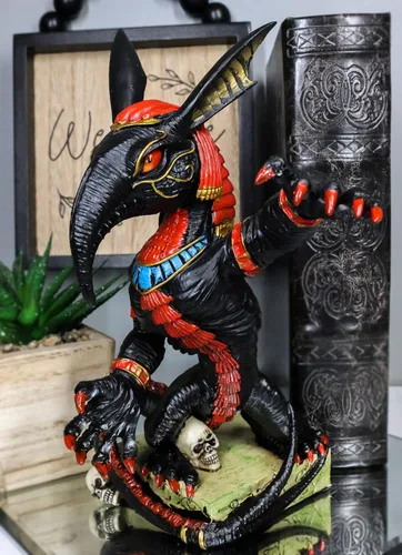 Vista 7 de Ebros Dios de la guerra egipcio pintado a mano Caos y tormentas Set o Seth de pie sobre calaveras y base jeroglífica estatua decorativa Dios